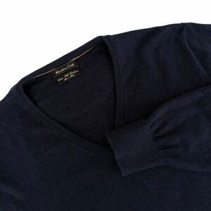 MASSIMO DUTTI Navy Blue V-Neck Cotton Silk Cashmere Knit Sweater m